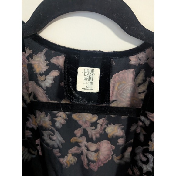 Velvet Burnout Black Floral Kimono M/L Whimsigoth Good Hart - Picture 2 of 8